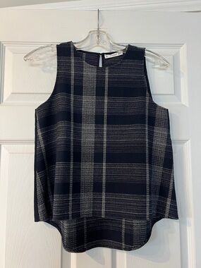 Mango Navy and white Plaid Sleeveless Top